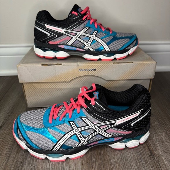ASICS Gel Cumulus 16 Blue Pink Athletic Running Sneakers - Picture 1 of 12